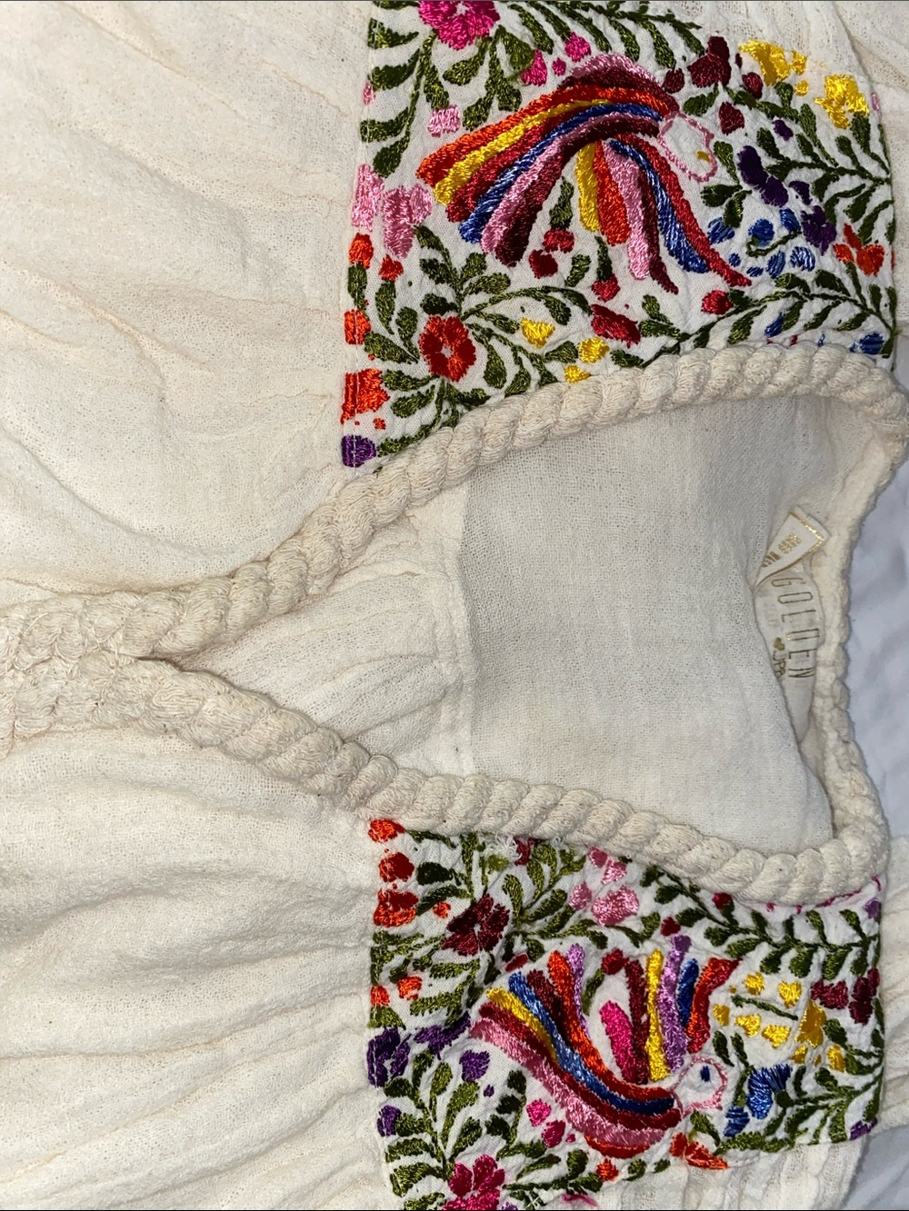 Cream Embroidered Boho Maxi Top with Multicolor Floral Detail